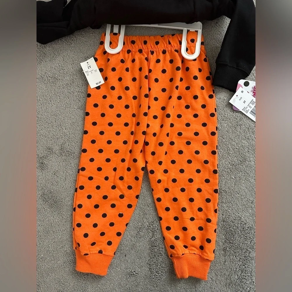 Minnie Mouse Halloween Sweatshirt and Sweatpants Set Orange and Black Polka Dot
